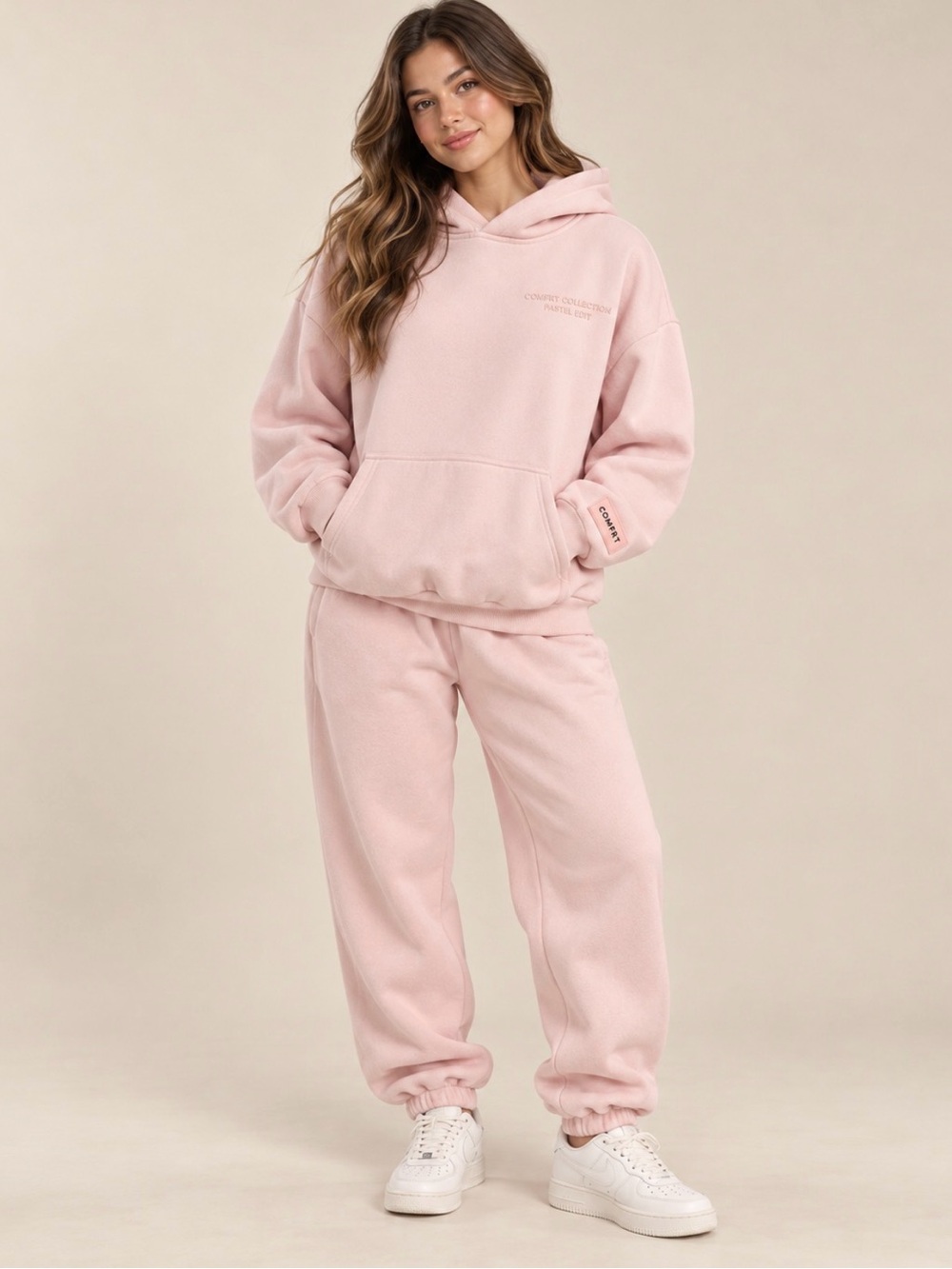 Comfrt pastel Soft Pink Women's Hoodie Sweatshirt and sweatpants - Cozy set